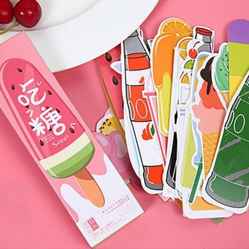 30PCS/Set Irregular Bookmark Soda Ice Cream Drinks Shape Paper Bookmarks Cute Book Page Holder Message Card Great Gifts