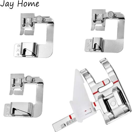 4Pcs Sewing Machine Presser Feet Kit 4mm 6mm 8mm Hemming Cloth Strip Presser Foot with Adjustable Guide Press Foot Sewing Tools