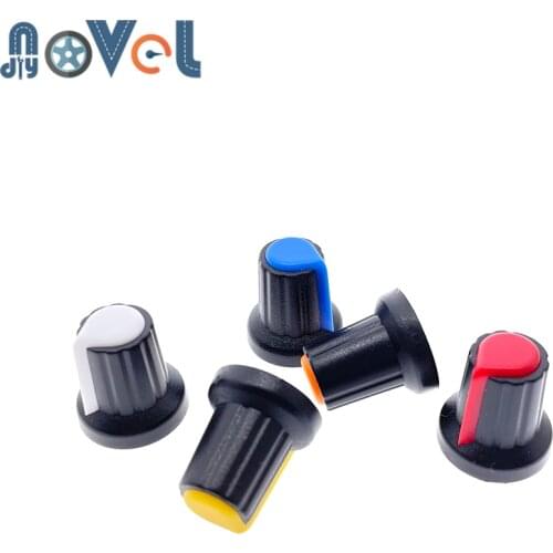 5PCS/lot WH148 Potentiometer Knob Cap(Copper Core) 15X17mm 6mm Shaft Hole AG2 Yellow Orange Blue White Red 5Value*1PCS
