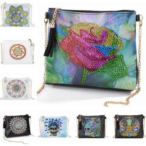 5D DIY Special Shaped Diamond Painting Wristlet Wallet Rose Mandala Leather Crossbody Chain Bags Embroidery Bag Wallet Pouch