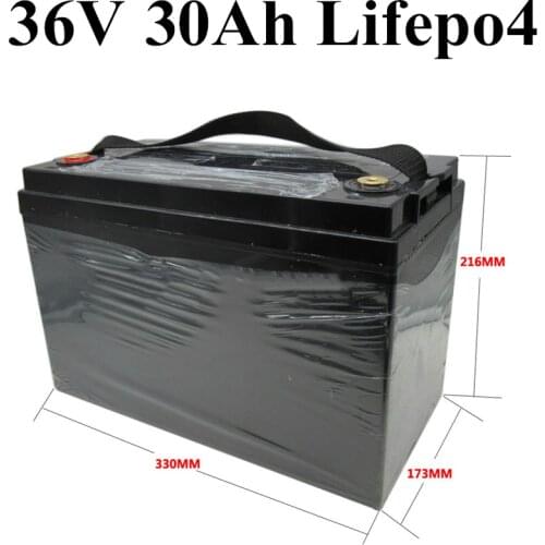 Deep cycles 36V 30Ah Lifepo4 battery Pack waterproof case with BMS for ebike golf cart electric wheelchairs + 3A Charger