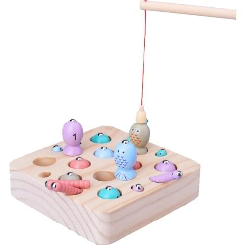 Wooden magnetic fishing Catch Worm game toy baby early learning educational toys gifts for children