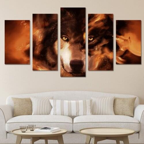 Home Decor HD Modern 5 PiecesPcs Animal Wolf Painting Canvas Modular Print Wall Art Pictures For Living Room(No Frame)