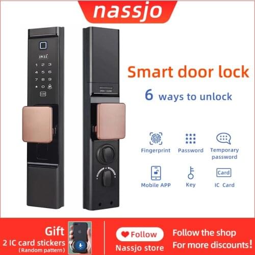 Nassjo Smart Electronic Digital Lock Biometric Fingerprint Door Lock Safe Mortise Lock Verification With Password/key/IC Card