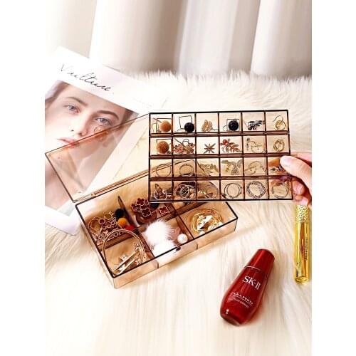 2 layer Acrylic Jewelry Storage Box Dustproof Earring Box Doll Container Stationery Storage Box Portable Nail Art Storage Case