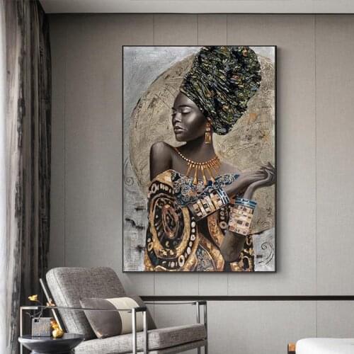 African Black Woman Canvas Painting Abstract African Girl Posters and Prints Cuadros Wall Art Picture for Living Room Home Decor