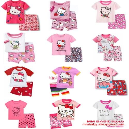 Girls Clothes Set 2021 New Summer Sleeveless T-shirt Shorts Sets for Girl Kids Cat Cartoon Children Clothing 1-7Years