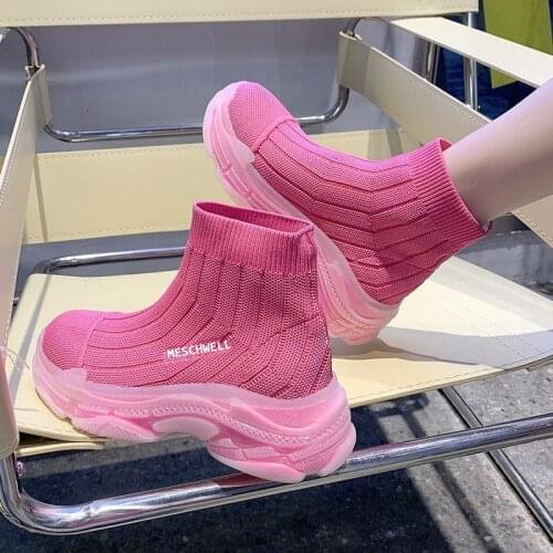 Fashion Women Boots Summer High Top Slip-on Breathable Socks Shoes Fashion Womens Chunky Sneakers Pink Green Sport Shoes