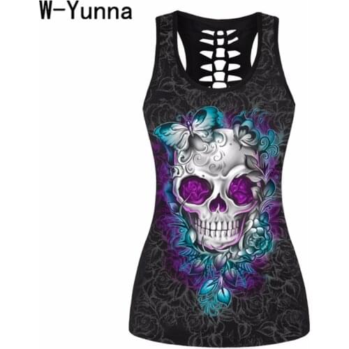 Summer New Skull Sexy Tank Top Digital Printing Hollow Tank Top Black Breathable Wild Loose Tops Casual fashion slim Women vest