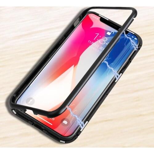 Magnetic Adsorption phone case for iphone X 7 plus case metal frame cover tempered glass for iphone 7 8 plus luxury fundas