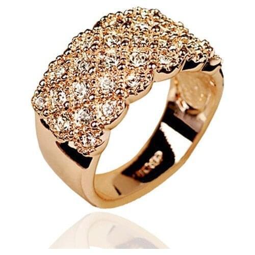 MANGOPIE Fashion Unique style Crystal Gold plated Wide and Wild Shiny Party Wedding Ring For women