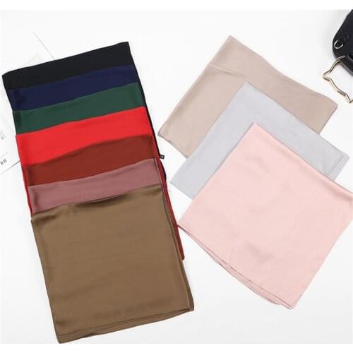 Fashion Solid Kerchief Women Head Scarf For Hair Pink Green White Silk Neck Scarfs Female 70cm*70cm Square Bandanas Lady Scarves