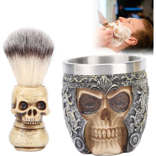 Mens Aftershave Mens Beard Shaving Set Stainless Steel Shaving Bowl Skeleton Head Beard Brush Kit After Shave Cream j