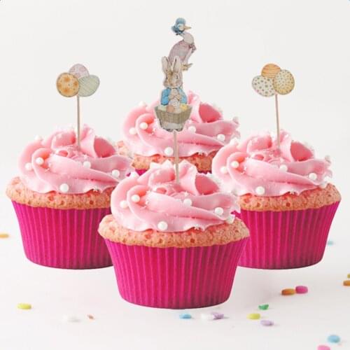 Pack fof 24 Easter Hunt Duck Rabbit Egg Cupcake Topper Food Sticks Muffin Picks Accessory