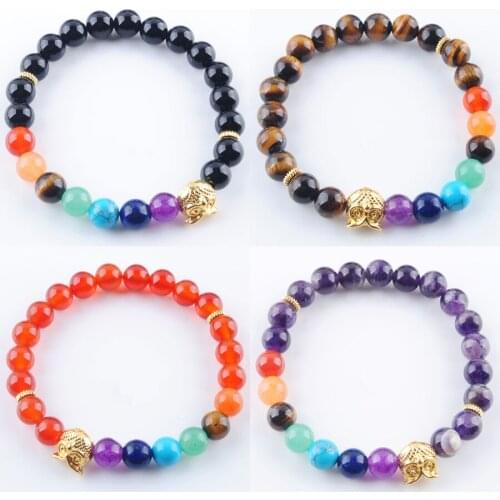 Natural Gem Stone Round 8mm Beads Owl Bracelet For Women Jewelry 7 Inches TBK327