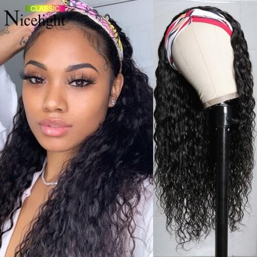 Nicelight Deep Wave Headband Scarf Wig Glueless Brazilian Human Hair Remy Curly Headband Wig Beginner Friendly For Black Women