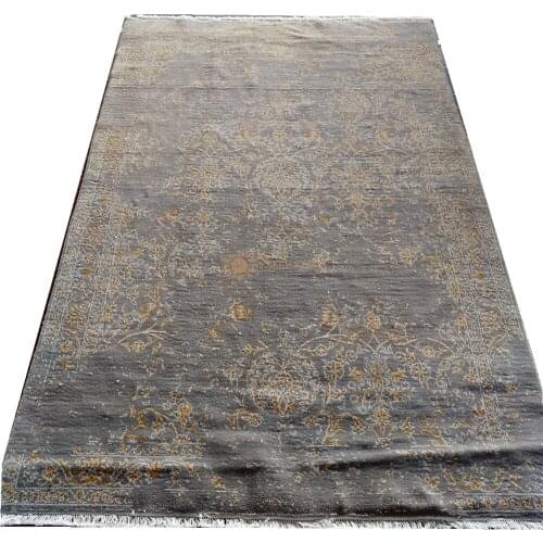 Seeykeep™ 5x7.5ft Rectangle Classic Pure Woolen Handknotted Gold Floral Motifs Rug-HS6036001