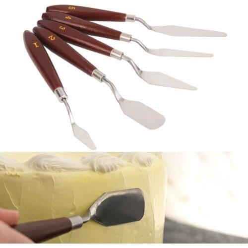 Wholesale 10 Sets(5pcs/set) Spatula Baking Pastry Tools Fondant Cream Mixing Scraper Oil Painting Shovel Cake Decorating Tools
