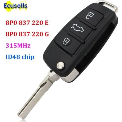 Folding Remote Key Keyless Entry 3 buttons 315MHz with ID48 Chip for Audi A3 TT 2004-2013 8P0837220G 8P0837220E with HU66 blade