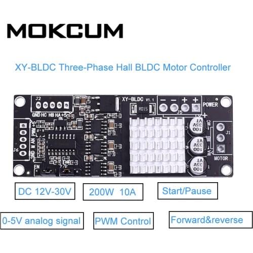 DC 12V-30V 200W Three-Phase BLDC Motor Controller Hall Sensor 10KHz PWM Driver Forward Reverse