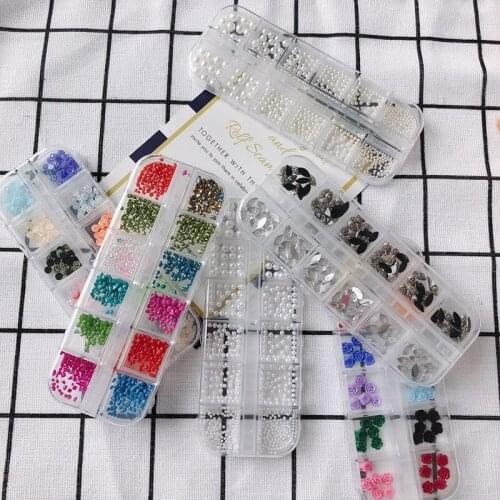 DIY jewelry wholesale accessories 12 grid nail jewelry flower pearl small accessories super flash nail jewelry decorations
