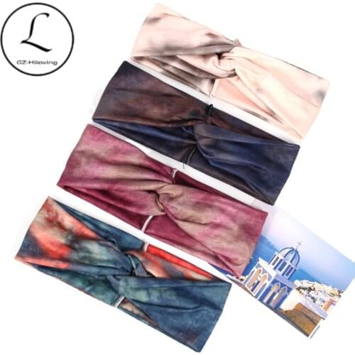 Ladies Pure Cotton Bohemian Tie-dye Headband Bifurcated Yoga Hairband Running Sports Soft Sweat-absorbent Wide Headwear Gift