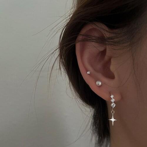 INS Romantic 4 Star Cross Earrings for Women Sweet Goddess Gentle 1 Piece Stud Earrings Korean Fashion 2021 Trend Dating Friend