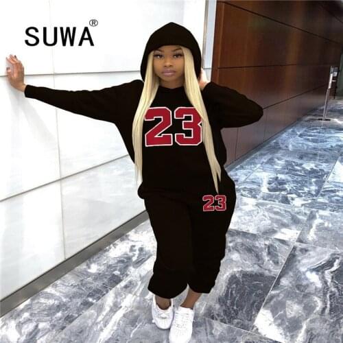 Track Suit Two Piece Set Women Fall Winter Workout Clothes Long Sleeve Hoodies Sweatshirt Top Stacked Leggings Wholesale