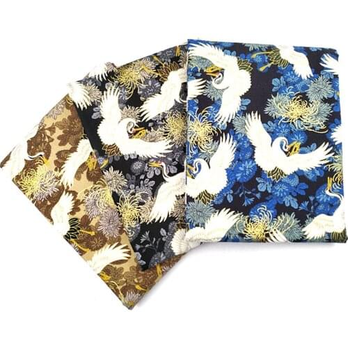 Crane Cotton Cherry Blossom Bronzing Fabric, Precut Sewing Fabric Patchworks Quilting DIY Japanese Fabric