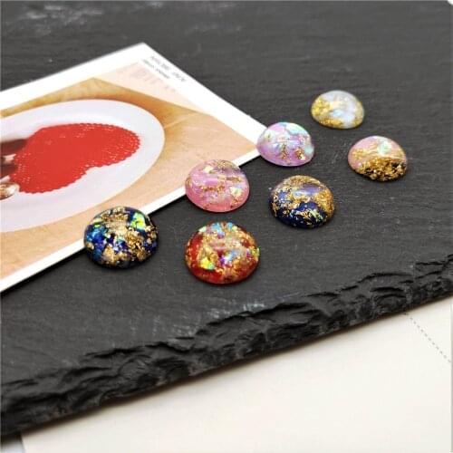10pcs Gold foil Colorful 12mm 20mm Cabochons Resin 15mm Round Cabochon DIY Jewelry Making