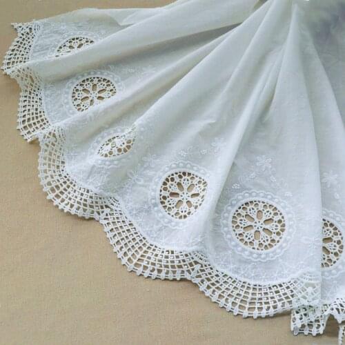 Vintage Cotton Floral Lace Fabric French Tassel Double scallop Border Lace Fabric For DIY Bridal Dress Boho Dress garment 1yard