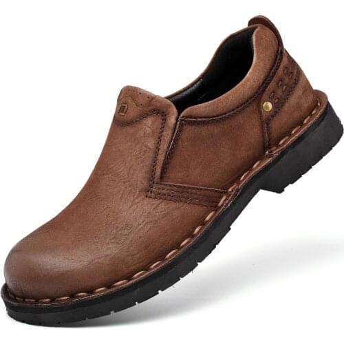 2021 Brand Men Casual Shoes Split Leather Breathable Mens Slip on Flats Work Shoes for Men Handmade Low Top Loafers Shoes