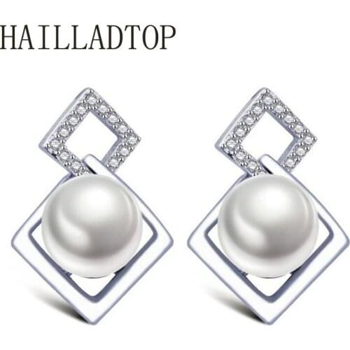 2021 Fashionable Crystal Stud Earring With CZ Diamonds Lady Earring Trendy Coroa Brincos Pendiente Sweet Style Simulated Pearls