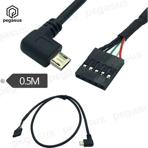 50CM USB Micro 5 Pin Male 90 Degrees Left angle to DuPont 2.54 5-Pin Female Header PCB Motherboard Cable
