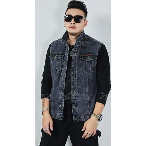 Plus Size 8XL 7XL 6XL 5XL Cotton Jeans Sleeveless Jacket Men Denim Jeans Vest Male Cowboy Outdoors Waistcoat Mens Gray Jackets