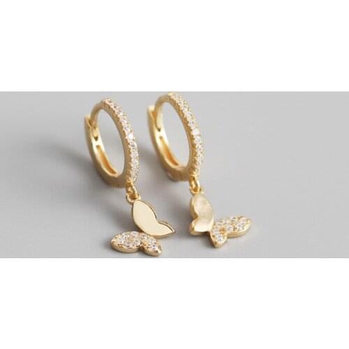 925 Sterling Silver Butterfly Hoop Earrings For Women Pendientes Plata 925 Cubic Zirconia Ear Piercing Jewelry Gifts Wholesale