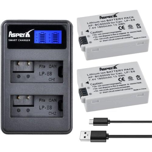 2Pcs 1800mAH LP-E8 LPE8 LP E8 Battery Batterie AKKU + LCD Dual Charger for Canon EOS X4 X5 X6i X7i T2i T3i 550D 600D 650D 700D
