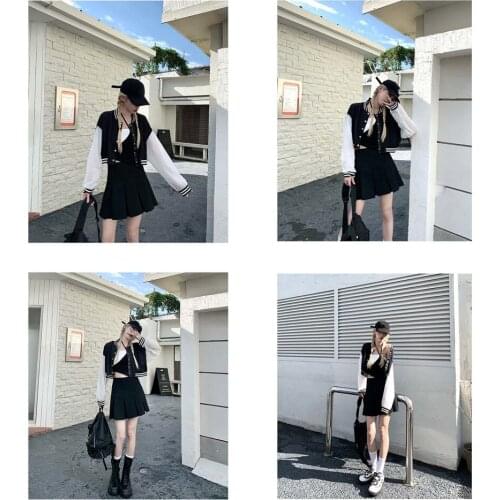 Baseball Unit Coat Short Long Jersey Skirt Kpop Women Girl Single Breasted Cardigan White Black Solid Outwear 2021 Summer New