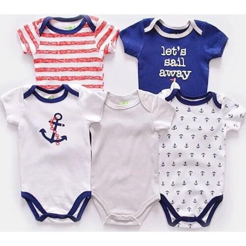 Infant Baby Bodysuits 5Pcs/lot Baby Boys Girls Short Sleeve Clothes Lovely Cartoons Newborn 100% Cotton Bodysuit Summer Fashion