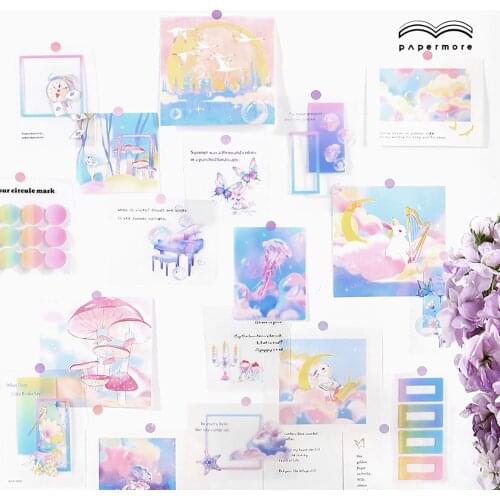 10Sheets Material Paper+ 10Sheets Stickers Neverland Series Scrapbook Material Stickers DIY Diary Decoration Note Paper Memo Pad