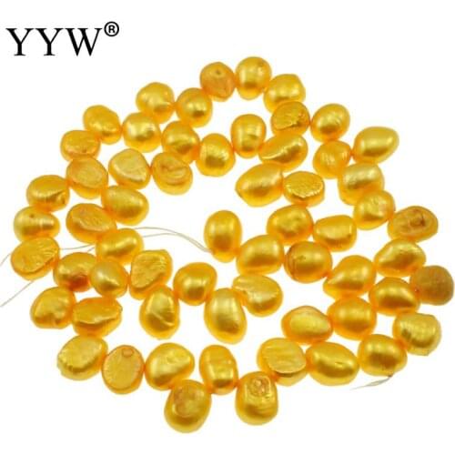 Golden Yellow Cultured Baroque Freshwater Pearl Beads Top Drilled 8-9mm 0.8mm 14.5 Inch For Jewelry Making DIY Necklace Bracelet