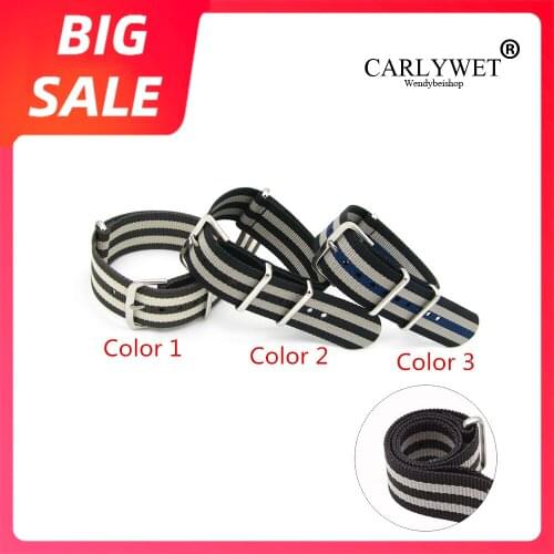 CARLYWET 20mm Top Quality Black Blue Nylon Watch Band Polished Gold Silver Pin Buckle Steel Loop For Nato Rolex Omega Nato Tudor