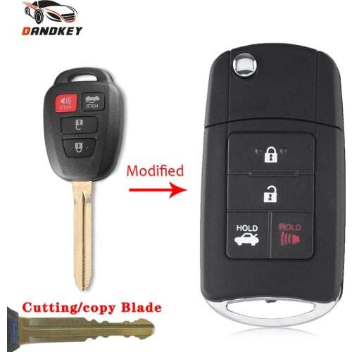 Dandkey Modified 4 Buttons Flip Car Key Shell Fob Case For Toyota RAV4 Camry Corolla 2012 2013 2014 2015 Key TOY43 Cut Blade