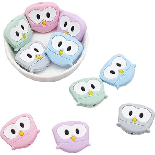Chenkai 50PCS Owl Silicone Beads Baby Teething DIY Pacifier Clip Chain Mini Bird BPA Free Food Grade Silicone Baby Teether