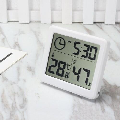 Digital LCD Indoor Thermometer Hygrometer for Home Office White Humidity Meter Sensor Clock Temperature Analysis Instrument