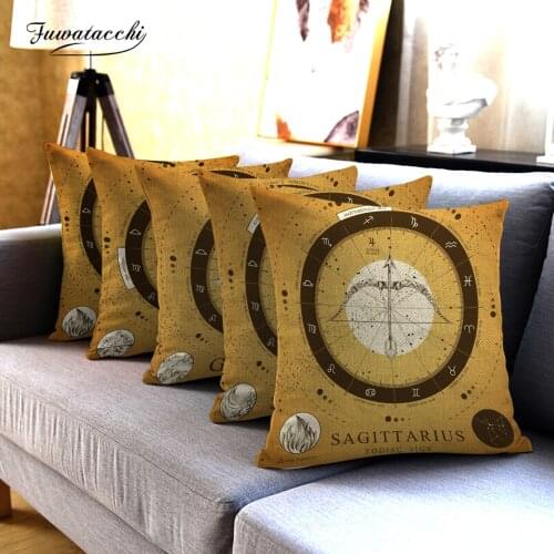 Fuwatacchi Gold Roma Constellation Print Cushion Cover Linen Material Decorative Pillowcases for Home Sofa Bed Carpet Bay Window