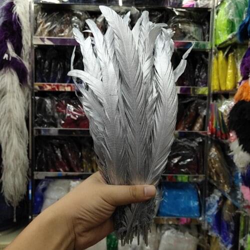 Wholesale 100/500pcs Double Sided Silver Rooster Tail Feathers 10-12inches/25-30cm DIY Jewelry Craft Making Clothing Decoration
