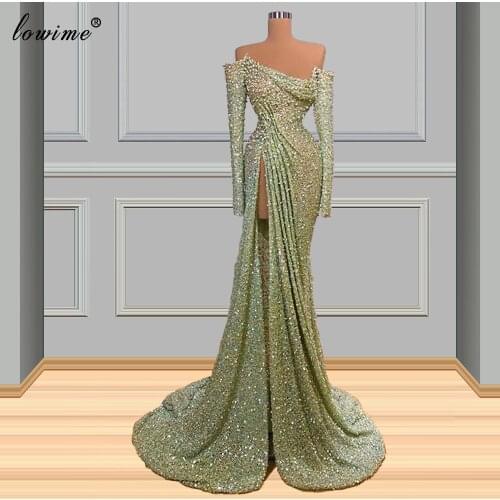 Haute Couture Light Green Celebrity Dresses Long Pearls Evening Gowns Arabic Prom Party DressesFor Women 2021 Vestidos De Fiesta