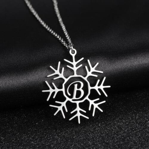 MYDIY Name Necklace Snowflake Personalized Custom Nameplate Jewelry Stainless Steel Hollow Single Letter Winter couple Necklace