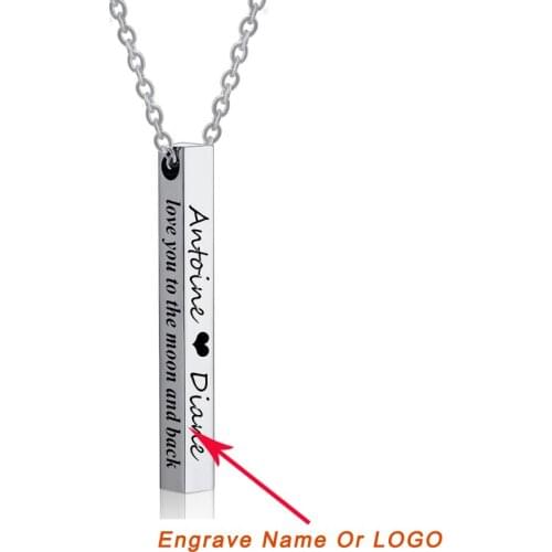 Individuality Custom Engraved Name Logo Couple Stainless Steel Necklace Square Pillar Love Necklaces & Pendants Jewelry